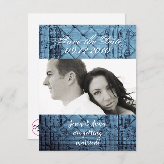 4 x 5 Save the Date Karte Rustikale Zinndeckelober (Vorne/Hinten)