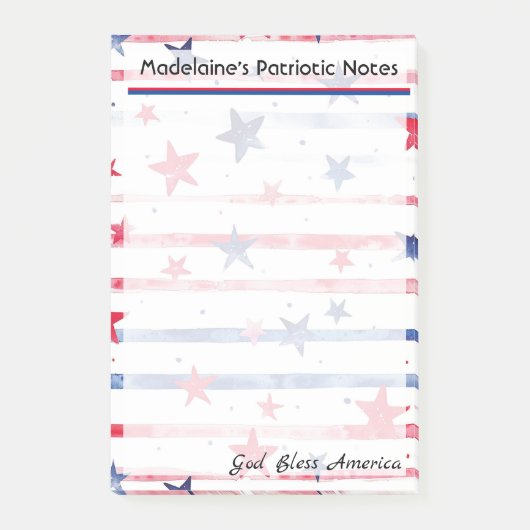 4" x 6" Patrioblau und rot US Flagge Post-it Klebezettel (Vorderseite)