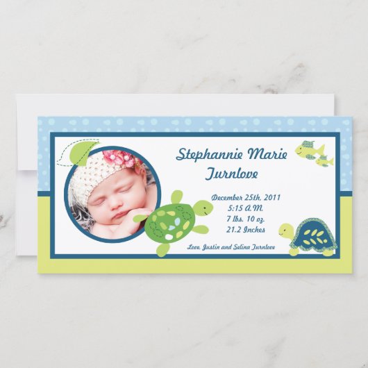 4 x 8 Foto Geburtsankündigung Schildkrötenriff Mee Ankündigung (Vorderseite)