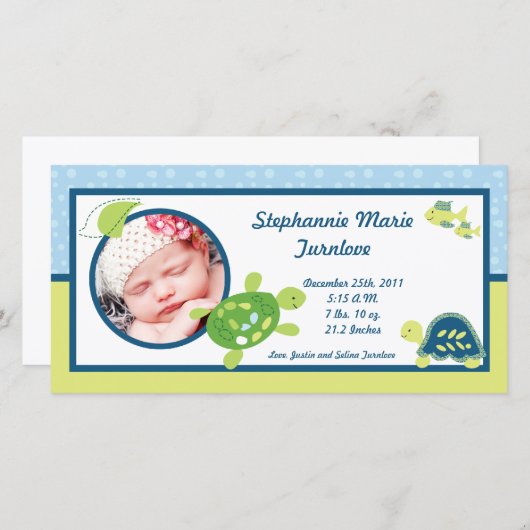 4 x 8 Foto Geburtsankündigung Schildkrötenriff Mee Ankündigung (Vorne/Hinten)