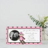 4 x 8 Rosa-Socken-Affe Geburtsankündigung Ankündigung (Stehend Vorderseite)