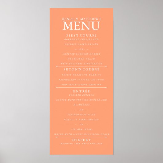 4" x 9" Cantaloupe Wedding Menu Poster (Vorne)