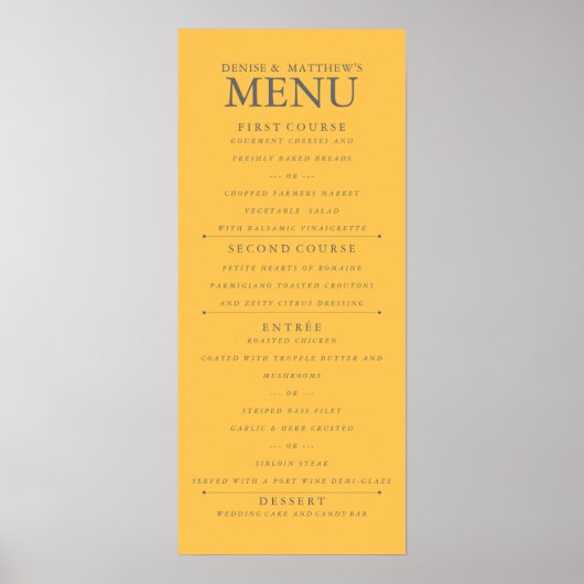 4" x 9" Coffodic Yellow Wedding Menu Poster (Vorne)