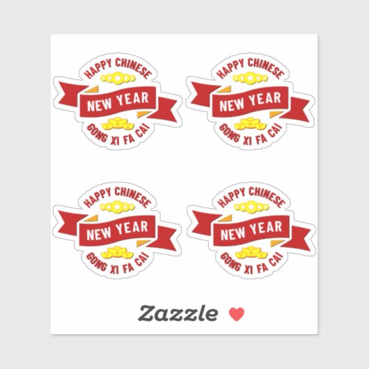 4 x Chinesisches Neujahr Gong Xi Fa Cai - Wunschve Aufkleber (Blatt)