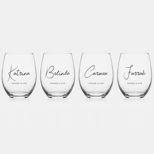 4 x Elegante handgeschriebene Skriptnamen und benu Weinglas Ohne Stiel (Vorderseite)