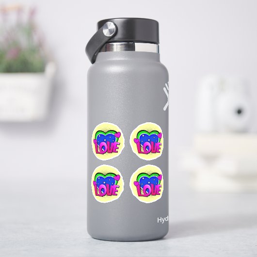 4 x Liebe Burst Pop Art Lila Blue Green 4" Vinyl Aufkleber (HydroFlask)
