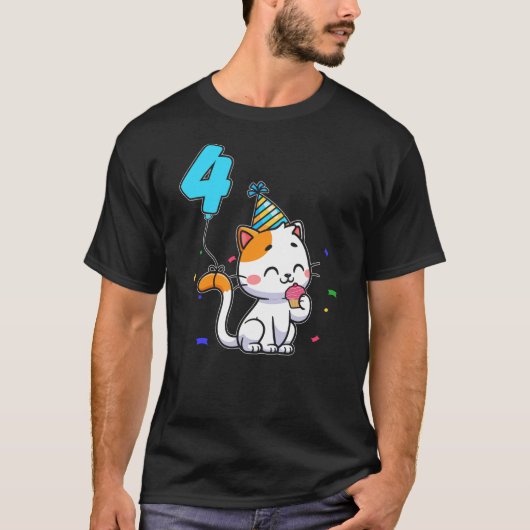 4-Year-Old Kid Cute Cat Party Balloon 4th Birthday T-Shirt (Vorderseite)