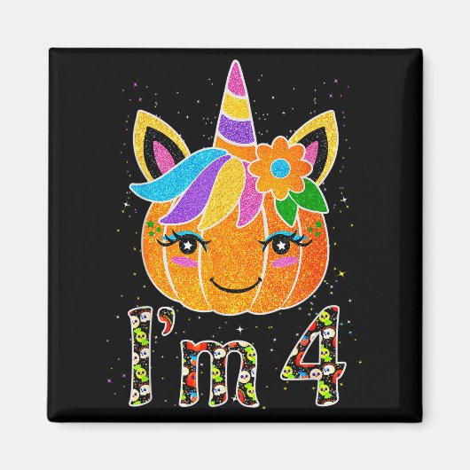 4 Years Old Unicorn Pumpkin Cute Design Birthday H Magnet (Vorne)