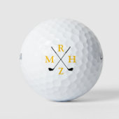 4 Yellow Initials Monogram with Golf-Clubs Golfball (Vorderseite)