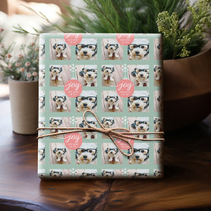 4er Foto-Instagram-Collage mit Holiday Joy Mint Geschenkpapier