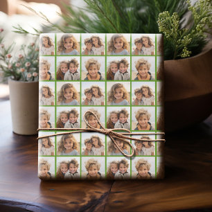 4er Fotocollage mit festlichem grünem Hintergrund Geschenkpapier