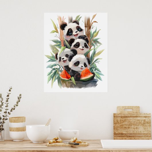 4pandas und eine Wassermelone Poster (Küche)