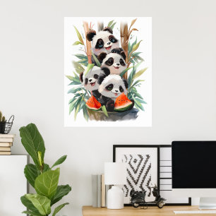 4pandas und eine Wassermelone Poster