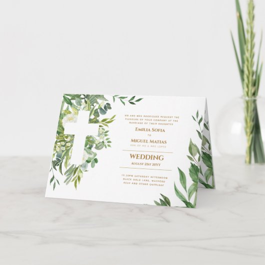 4pg Blumenkreuz Hochzeitsprogramm Karte (Vorderseite)