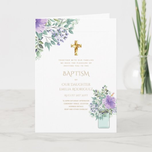 4pg Floral BAPTISM Einladungen - Programm (Vorderseite)