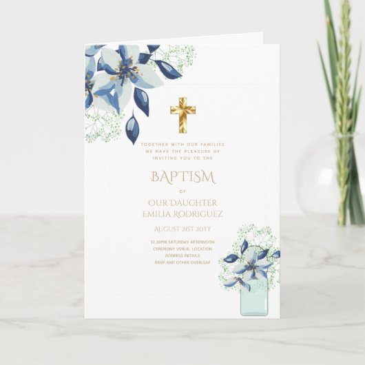 4pg Floral BAPTISM Einladungen - Programm (Vorderseite)