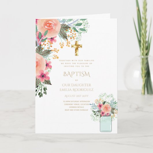 4pg Floral BAPTISM Einladungen - Programm (Vorderseite)