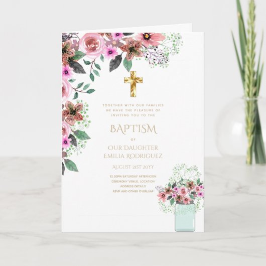 4pg Floral BAPTISM Einladungen - Programm (Vorderseite)