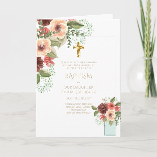 4pg Floral BAPTISM Einladungen - Programm (Vorderseite)