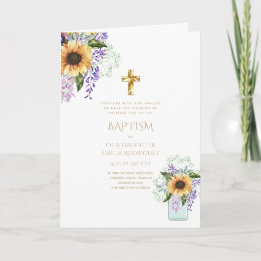 4pg Floral BAPTISM Einladungen - Programm (Vorderseite)