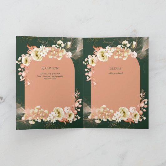 4pg Hispanic Floral Wedding Program Bilingual Chic Karte (Innenseite)