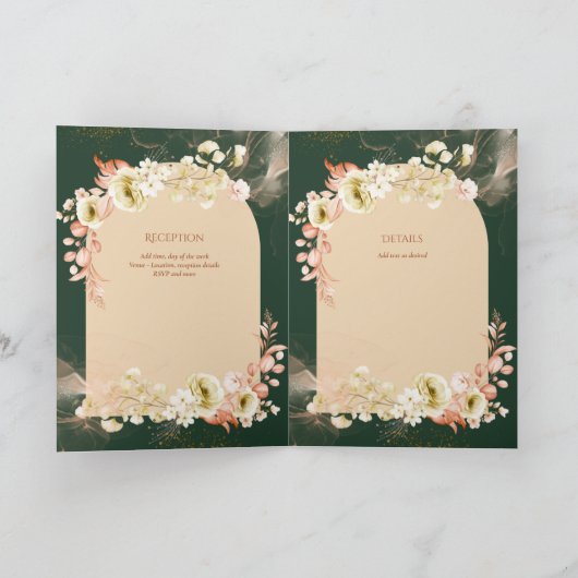 4pg Hispanic Floral Wedding Program Bilingual Chic Karte (Innenseite)