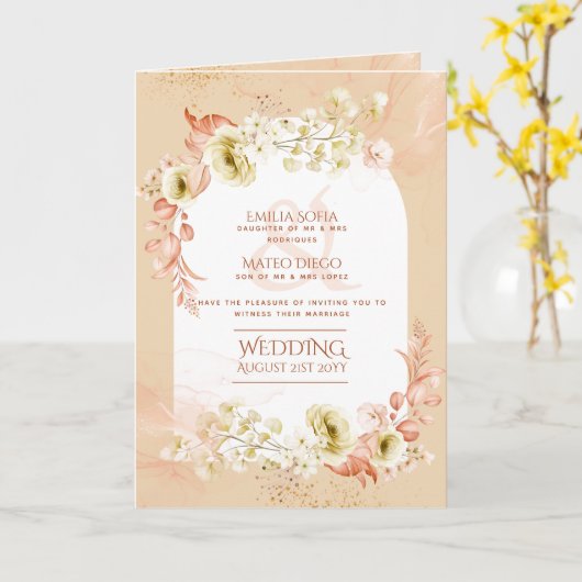 4pg Hispanic Floral Wedding Program Bilingual Chic Karte (Gelbe Blume)