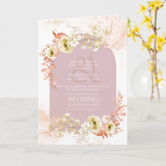 4pg Hispanic Floral Wedding Program Bilingual Chic Karte (Gelbe Blume)