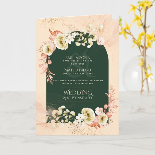 4pg Hispanic Floral Wedding Program Bilingual Chic Karte (Gelbe Blume)