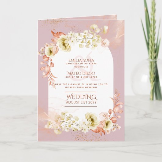 4pg Hispanic Floral Wedding Program Bilingual Chic Karte (Vorderseite)