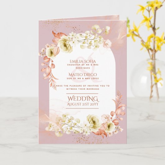 4pg Hispanic Floral Wedding Program Bilingual Chic Karte (Gelbe Blume)