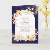 4pg Navy Blue Coral Floral Wedite Program Karte (Gelbe Blume)