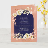 4pg Navy Blue Coral Floral Wedite Program Karte (Gelbe Blume)