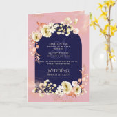 4pg Navy Dusty Rose Floral Wedding InviteProgramm Karte (Gelbe Blume)