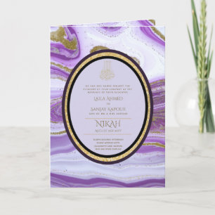 4Pg NIKAH WALIMA Lila Gold Marmor Agate Glitzer Karte