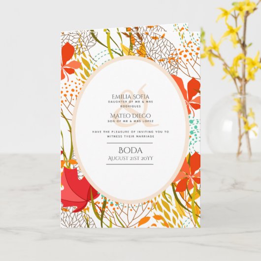 4pg Spanische BODA Einladung Herbstlaub Moderne (Gelbe Blume)