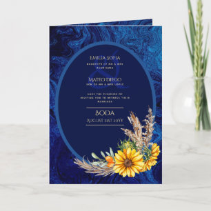 4pg Spanische BODA Einladungen Navy Blue Sunflower
