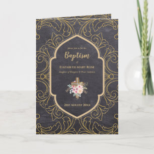 4seitige BAPTISM Einladung und Programm GOLD Verzi