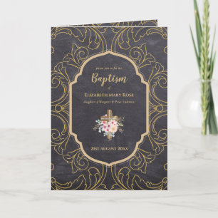 4seitige BAPTISM Einladung und Programm GOLD Verzi