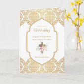 4seitige CHRISTENING Einladung und Programm Gold V (Gelbe Blume)