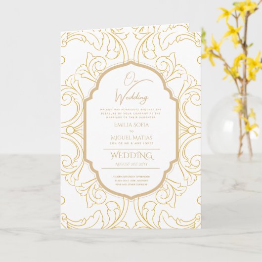4seitige Gold Verziert WEDING Invite Program Moder Karte (Gelbe Blume)