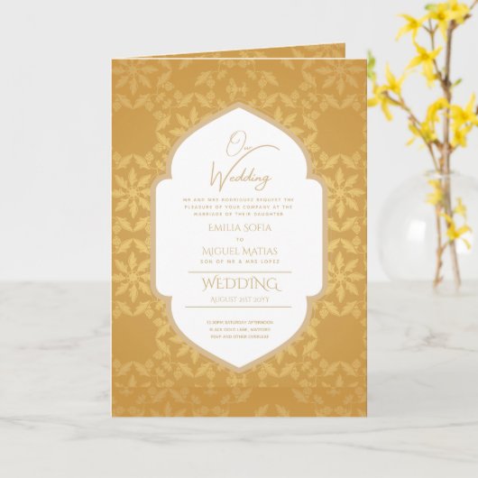 4seitige Gold Verziert WEDING Invite Program Moder Karte (Gelbe Blume)