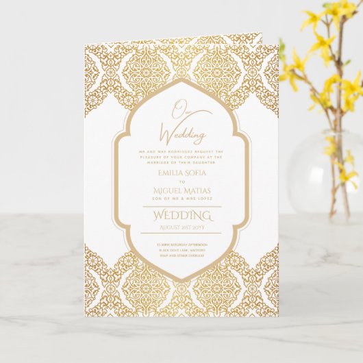 4seitige Gold Verziert WEDING Invite Program Moder Karte (Gelbe Blume)