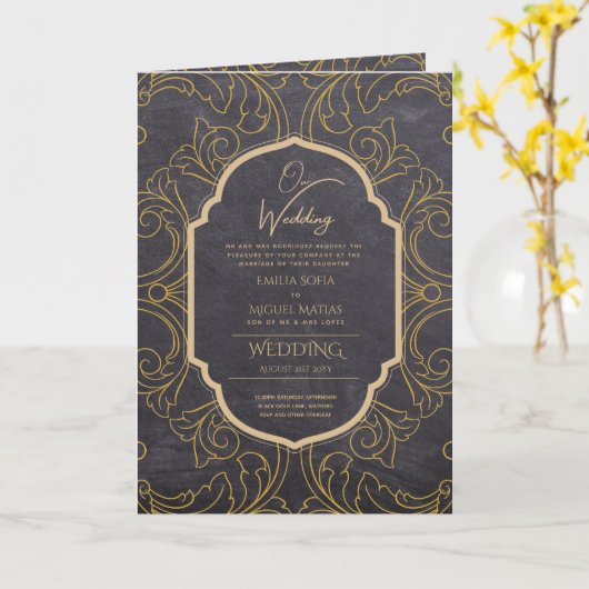 4seitige Gold Verziert WEDING Invite Program Moder Karte (Gelbe Blume)