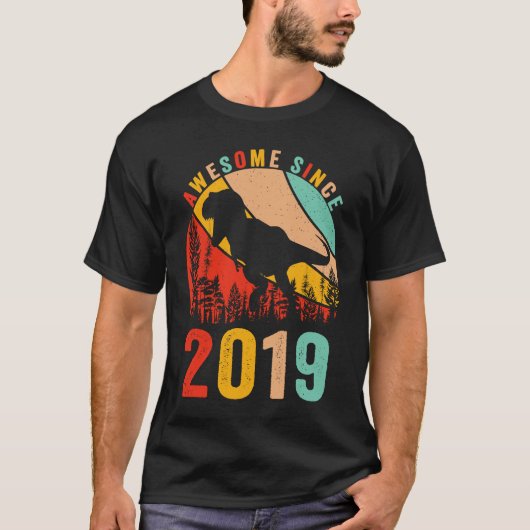 4th Bday Dinosaur T Rex Boys Retro Awesome Since 2 T-Shirt (Vorderseite)