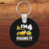 4th Birthday Boy Digger Boy Construction Happy 4 Y Schlüsselanhänger (Vorderseite)