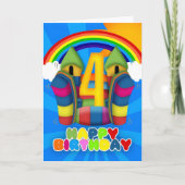 4th Birthday Card With Bouncy Castle And Rainbow Karte (Vorderseite)