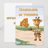 4th birthday Cute Explorer Giraffe on safari Einladung (Vorne/Hinten)