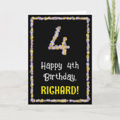 4th Birthday: Floral Flowers Number, Custom Name Karte (Vorderseite)