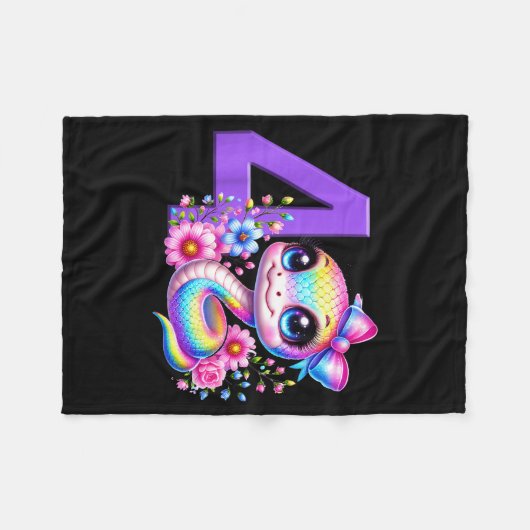 4th Birthday Girl Snake Party Rainbow Coquette Bow Fleecedecke (Vorderseite (Horizontal))